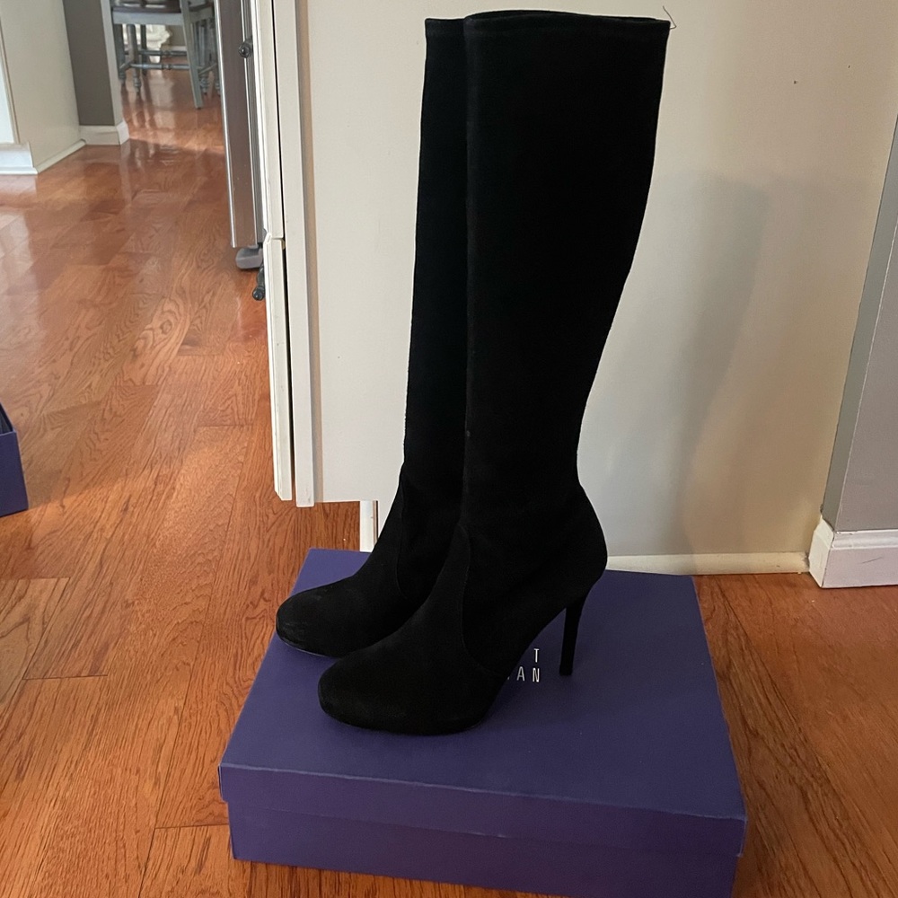 Stuart Weitzman Give it up Knee-high Black Suede Boots.
